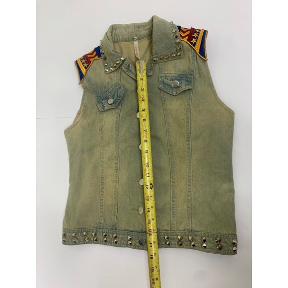 36point5 Distressed Light Denim Vest with Stud Accents On Collar Size Medium - Picture 9 of 11